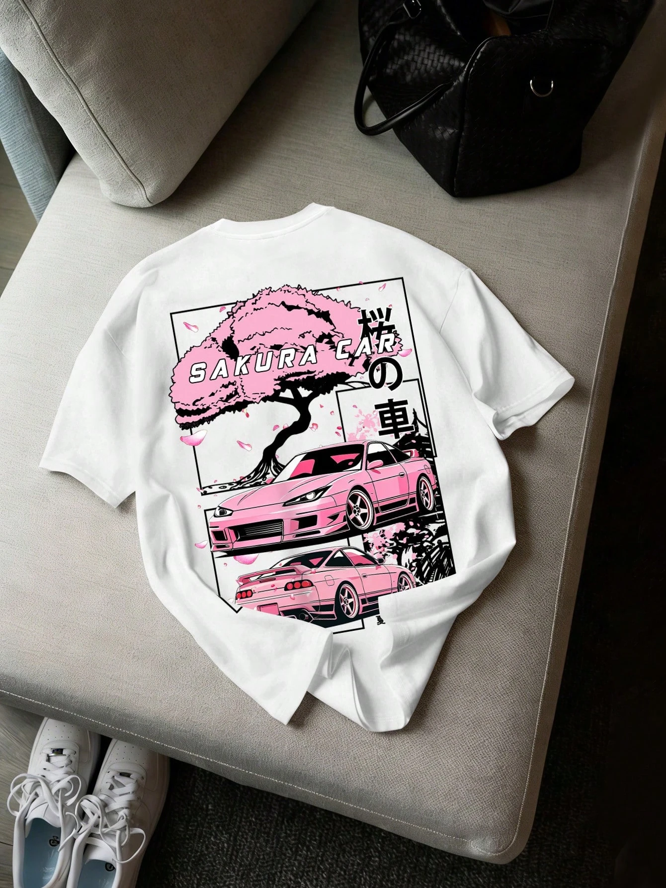 2026 New Family Matching T‑Shirt Japanese Sakura JDM Modified Car Anime Back Print Oversized Cotton Short