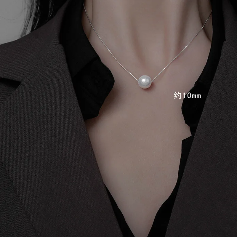 Fashion Female Necklace SIlver Color Round Pearl Necklace For Women Clavicle Box Chain Choker Small Jewelry Collier Femme