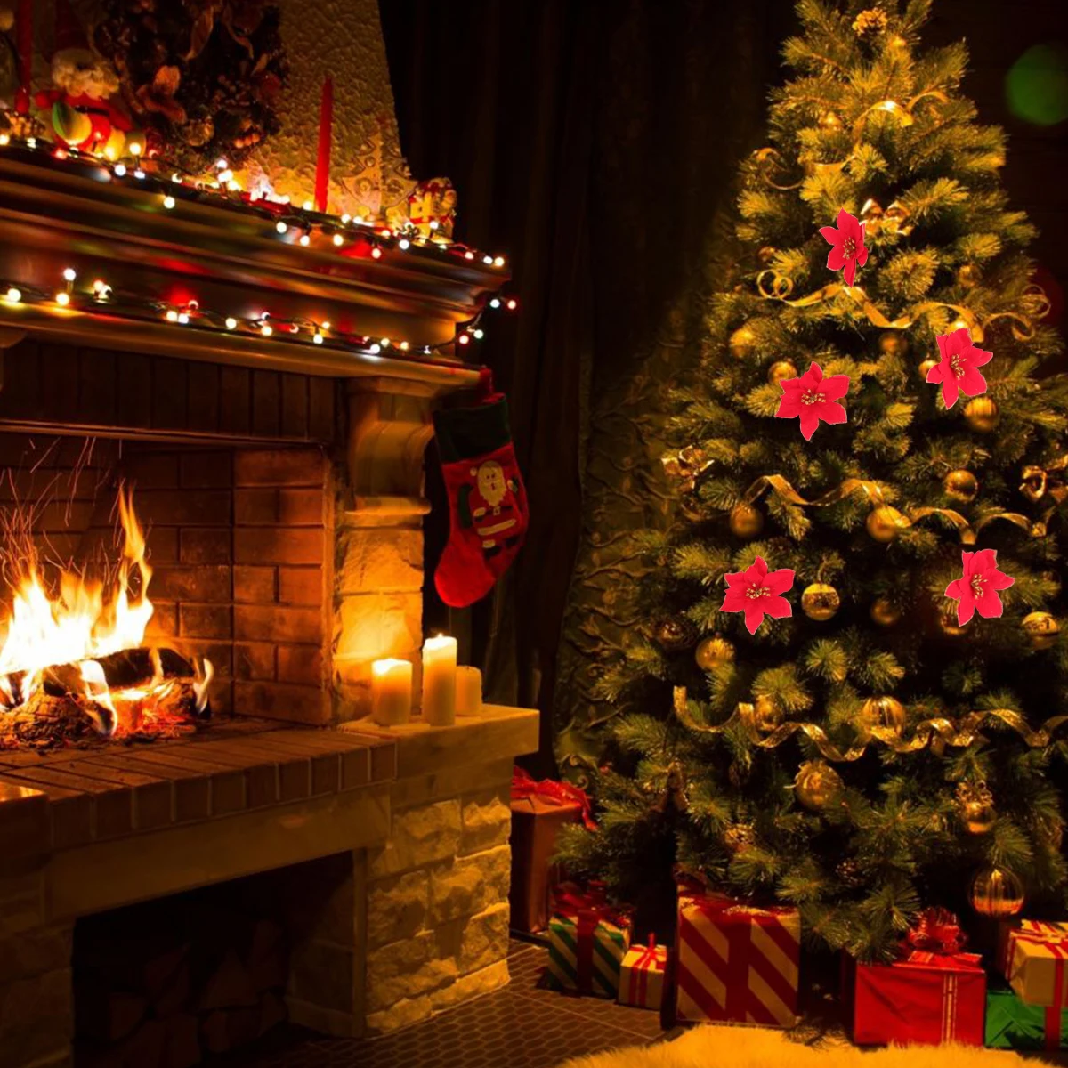 

24 Pcs Christmas Flower Decoration Cloth Tree Fake Ornament Props Three Layers Reusable Simulated Flowers Christmas Tree