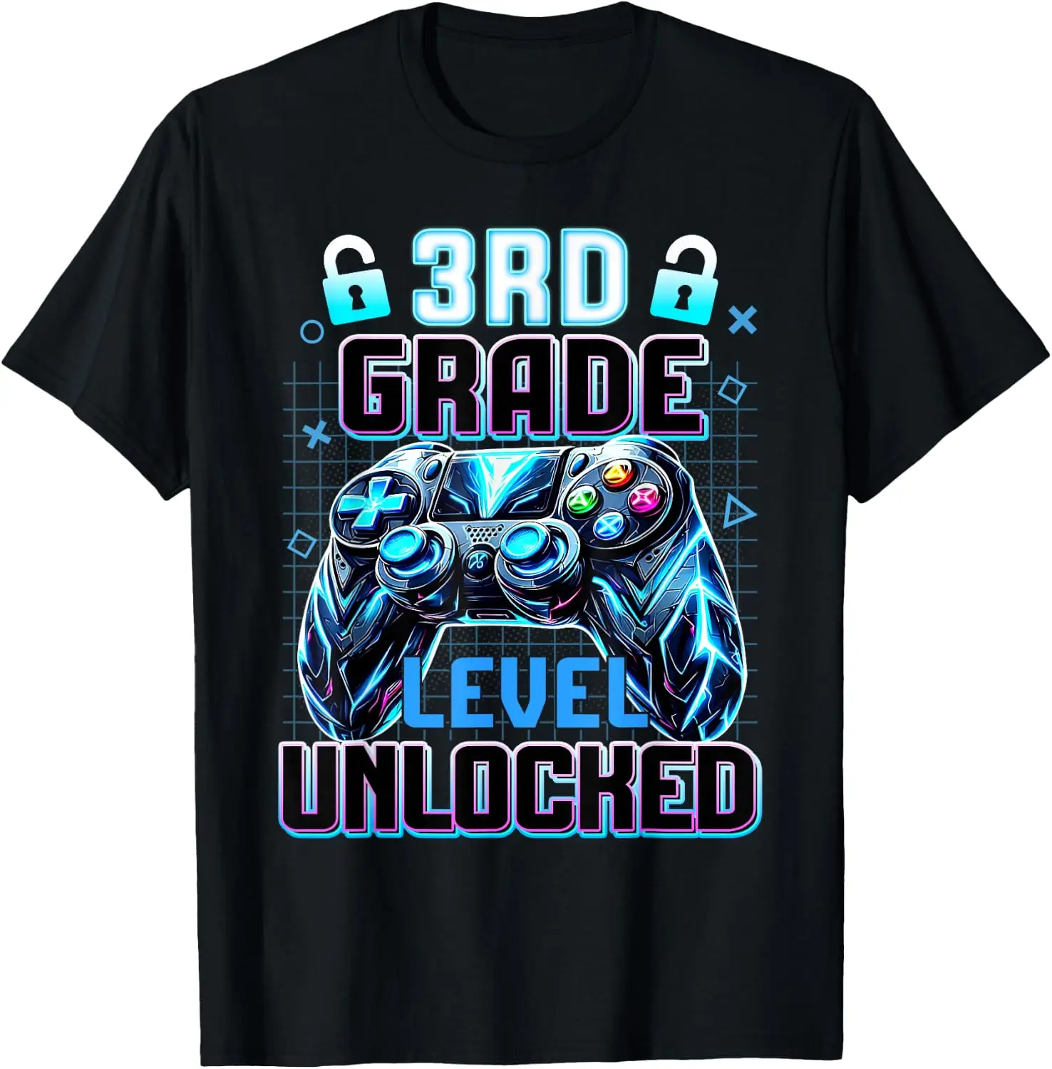 Third Grade 3Rd Level Unlocked First Day Back To School Game T-Shirt 100% Cotton Trendy Y2K Short-Sleeve Tee-Soft, Quick-Drying,