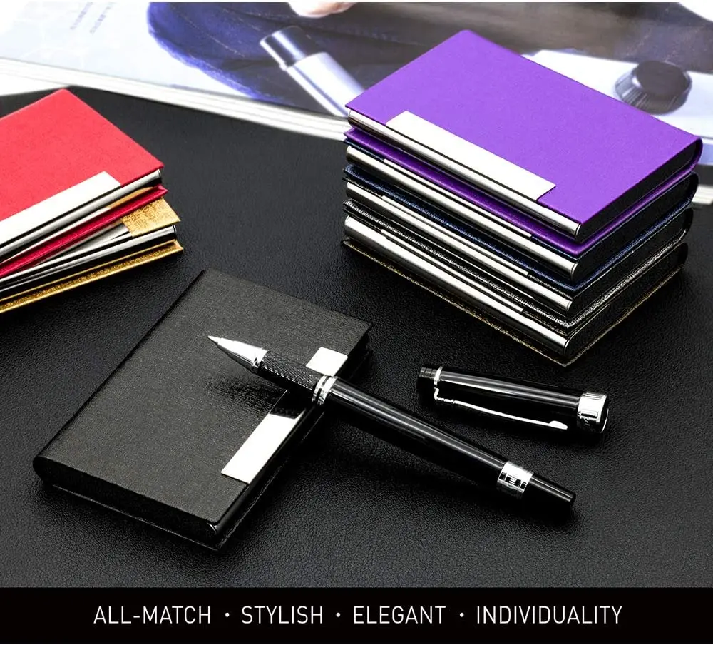 Business Card Holder, Business Card Case Couro PU Profissional & Aço Inoxidável Multi Card Case,Business Card Holder Wallet