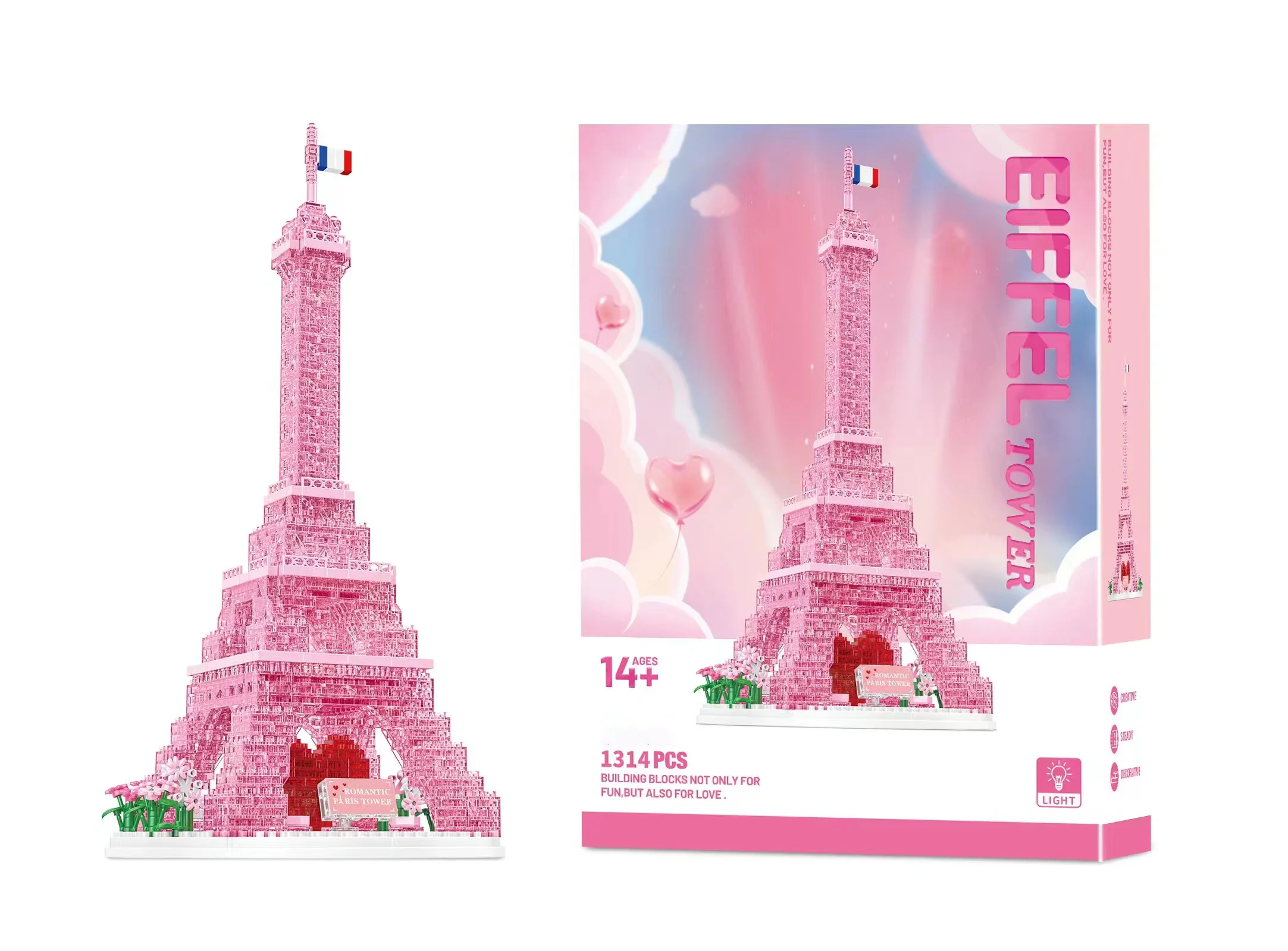 

City World Famous Architecture Mini Model Cherry Blossom Pink Paris Eiffel Tower Building Block Creative Girl Cute Toy Gift