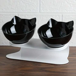 Double Cat Bowls - Raised Pet Food And Water Bowls For Cats And Small Dogs - Non-Slip Plastic Cat Bowl With Removable Stainless