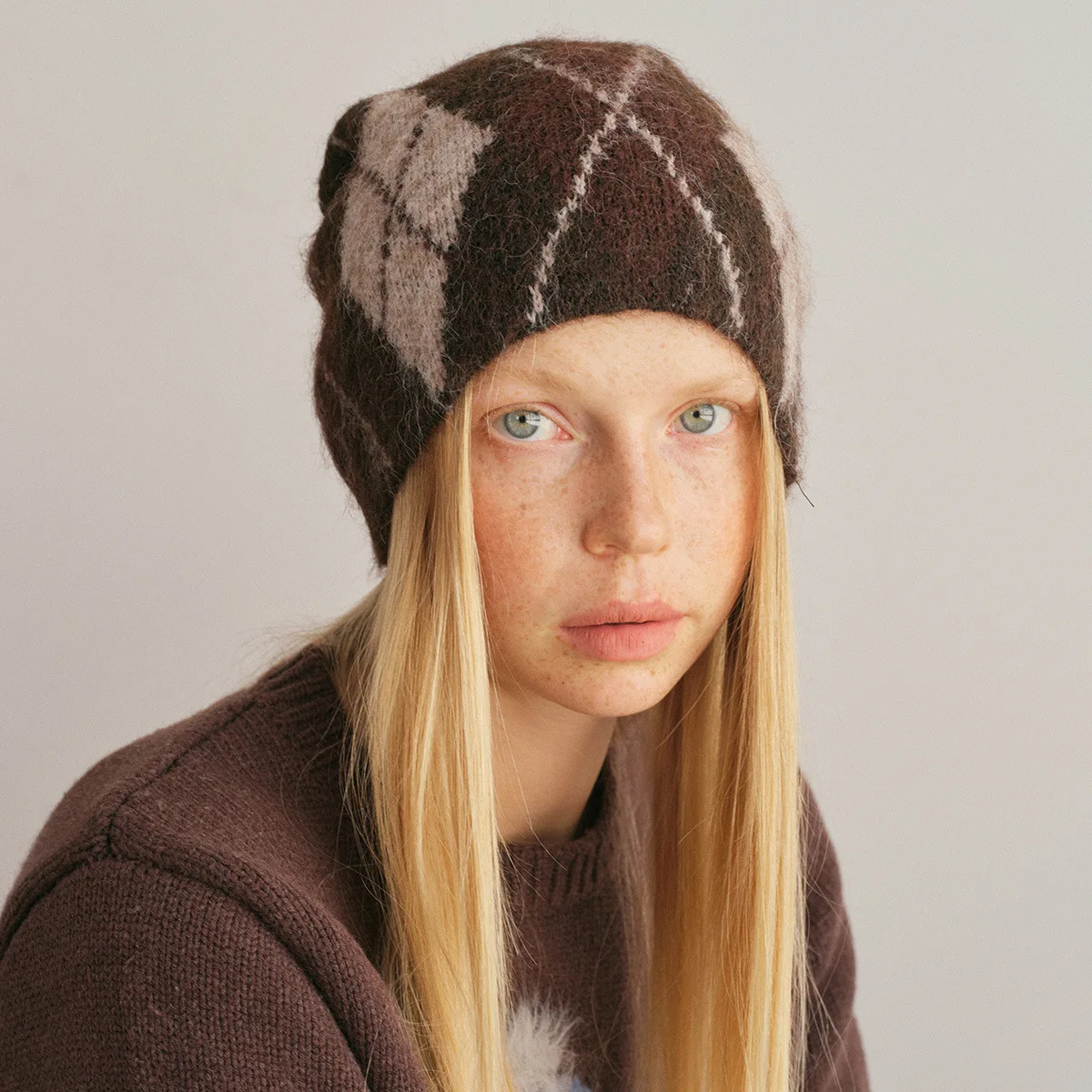 Wool Blend Diamond Knit Beanie for Women Soft Fuzzy Winter Hat Designer Neutral Style Warm Cap