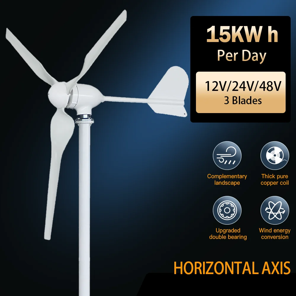 

15KWh Horizontal Wind Turbine Generator 15 k.v Windmill With Free MPPT Charger Controller and Off Grid Inverter Solar Panels