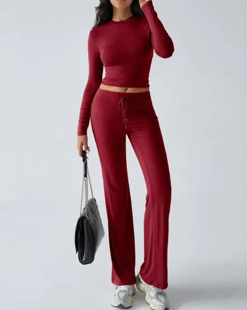 

Sports Yoga Long-Sleeved T-Shirt and Pure-Color Pants Set