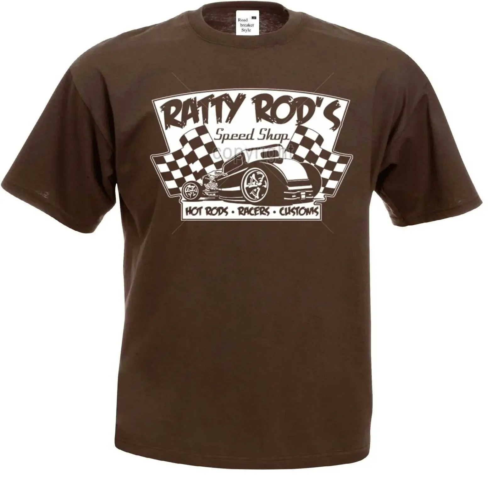 T-shirt marron voiture américaine V8 Oldschool Hot Rod 50 Style Motif modèle Ratty Rods