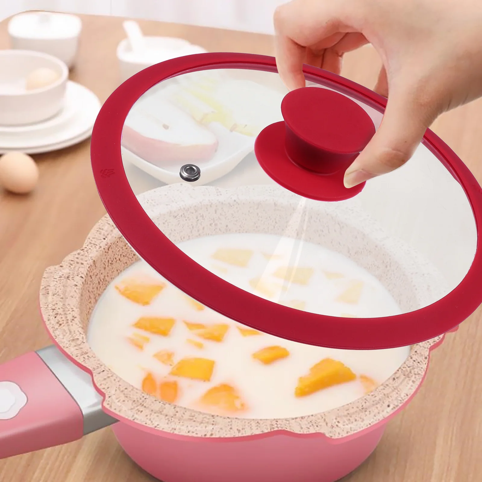 

1Pcs Silicone Edge Pot Lid Tempered Glass Round Pan Cover Universal Replacement Pot Cover Kitchen Cookware Pan Lid