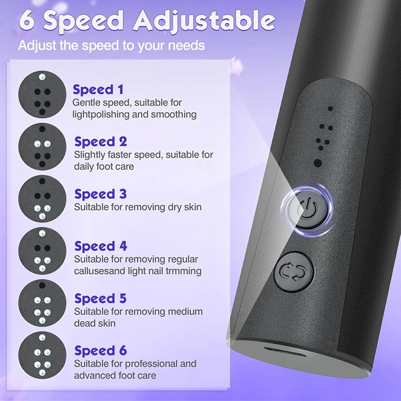 2 in 1 Electric Foot Callus Remover Foot Care Tool File Heels Dead Skin Pedicure Machine Foot Grinder with Replacement Sandpaper