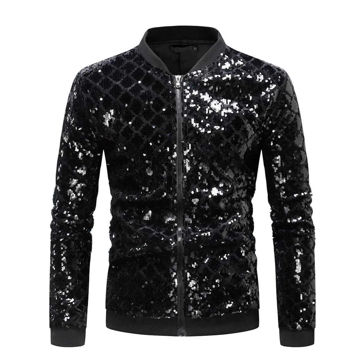 #4126 Spring Autumn Plaid Sequins Jacket Men Shinny Black Blue Green Streetwear Hip Hop Jackets And Coats Outerwear Men\'s Jacket
