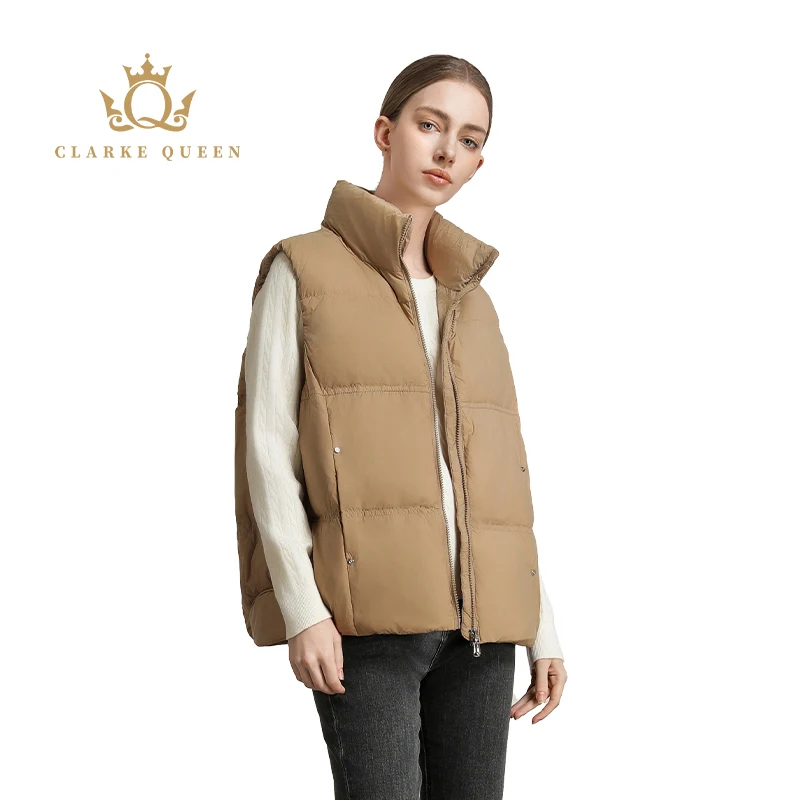 

CLARKE QUEEN 2025 New Winter Women Down Vest Pocket Jacket Short Thickened Light Weight Puffer Casual Slim Warm Sleeveless Waist