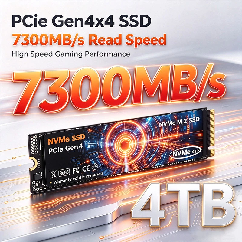 Internal Hard Disk 2280 M2 SSD 1TB/2TB/4TB NVMe M2 High Speed 7300MB/s Read Speed PCIe Gen4x4 for PS5 & DIY Gaming Computers