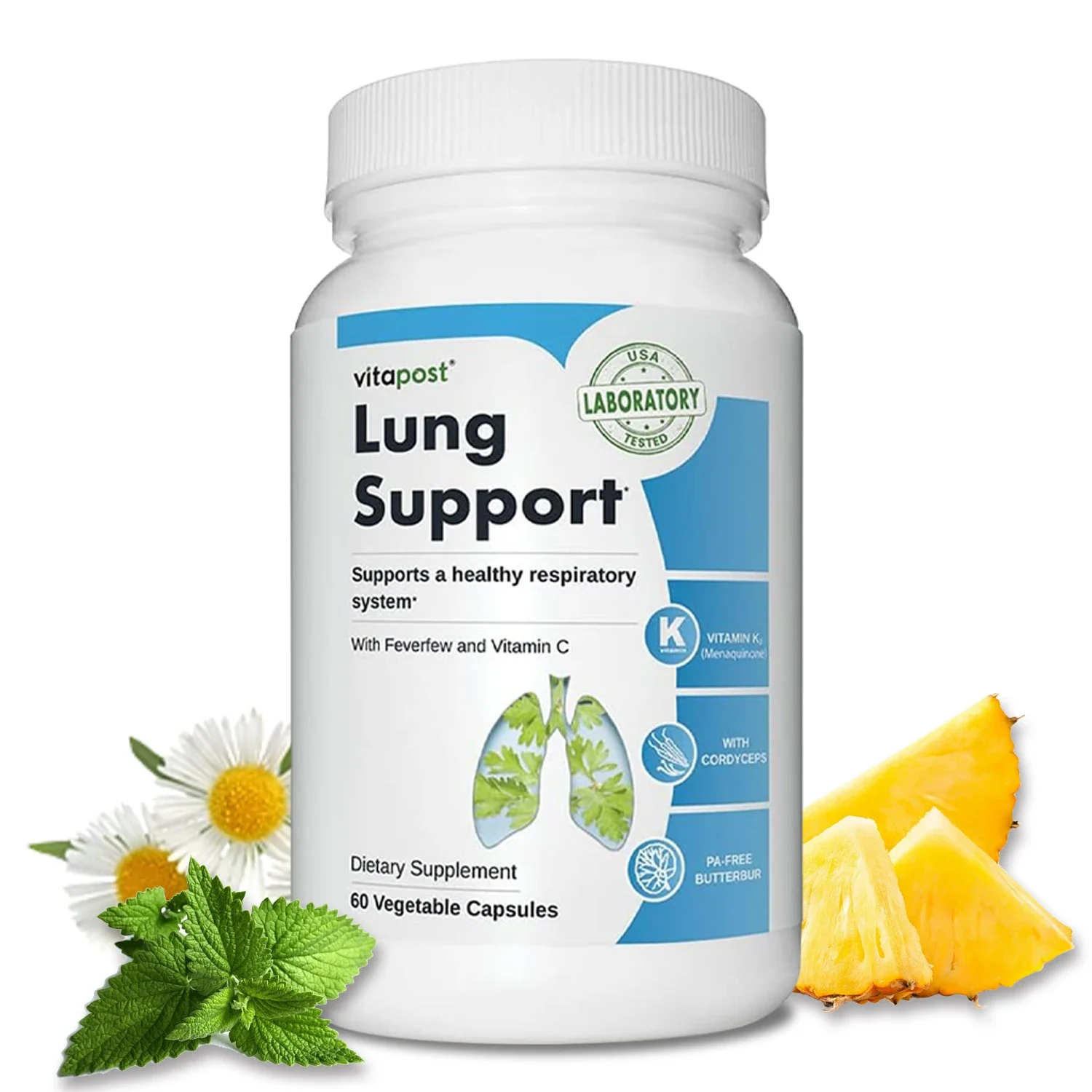 

Lung Support Supplement - Helps Maintain Lung Health and Respiratory Function, Improving Breathing and Oxygen Flow, Non-GMO