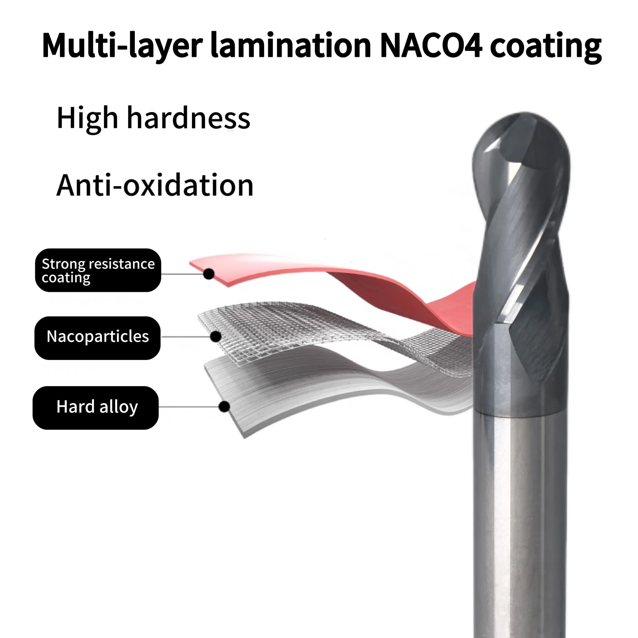 Imagem -02 - Tungstênio Carboneto Sólido Fresa Bola Nariz Final Moinho Dureza Dura Cnc Router Bit Metal Tool Hrc68 R0.5r1r2r3r4 mm mm 10 mm 12 mm