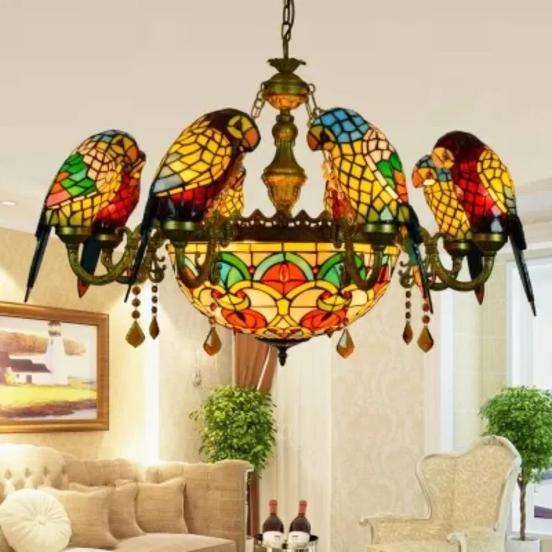 

Art Deco Tiffany Parrot Designer Lustre Chandelier Lighting Suspension Luminaire Lampen For Dinning Room