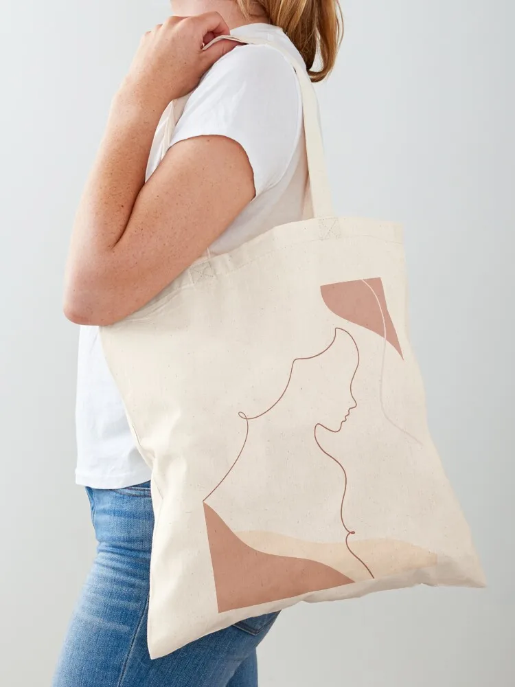 

Feminine line illustration in earth tones Tote Bag ecological bags hand bag Big bag shopping logo