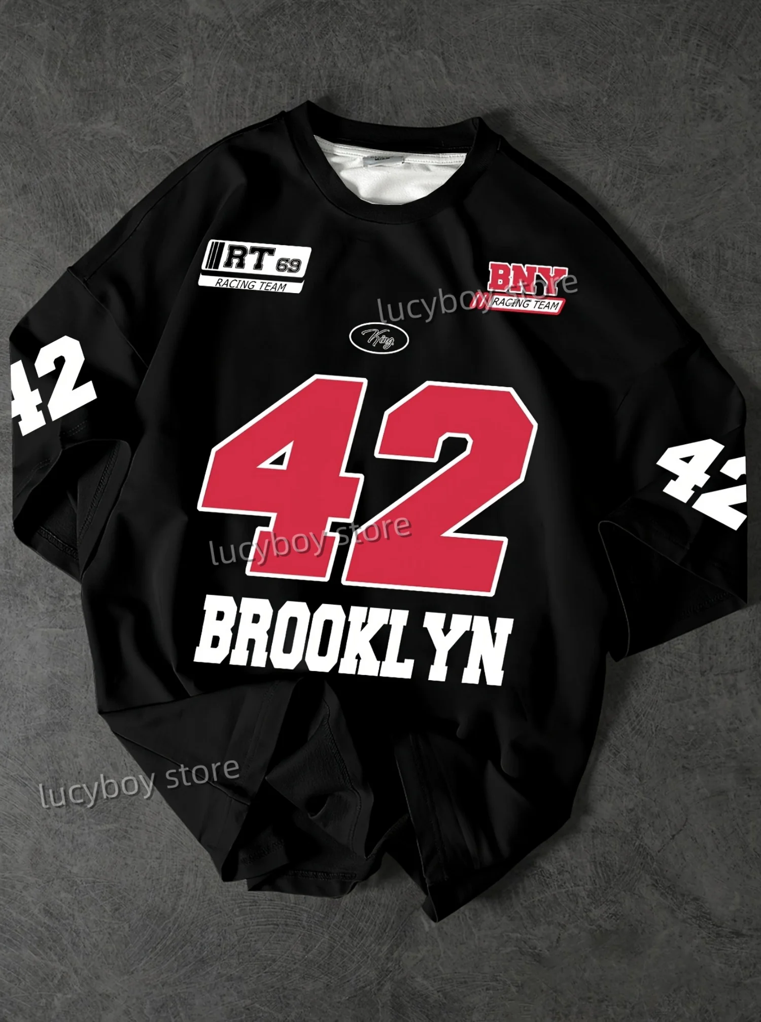 

BROOKLYN NO.42 Printedsummer Mens Short Sleeve T Shirt Man O-Neck Sportwear Racing Jersey Tee Vintage Casual Tops Men Clothes