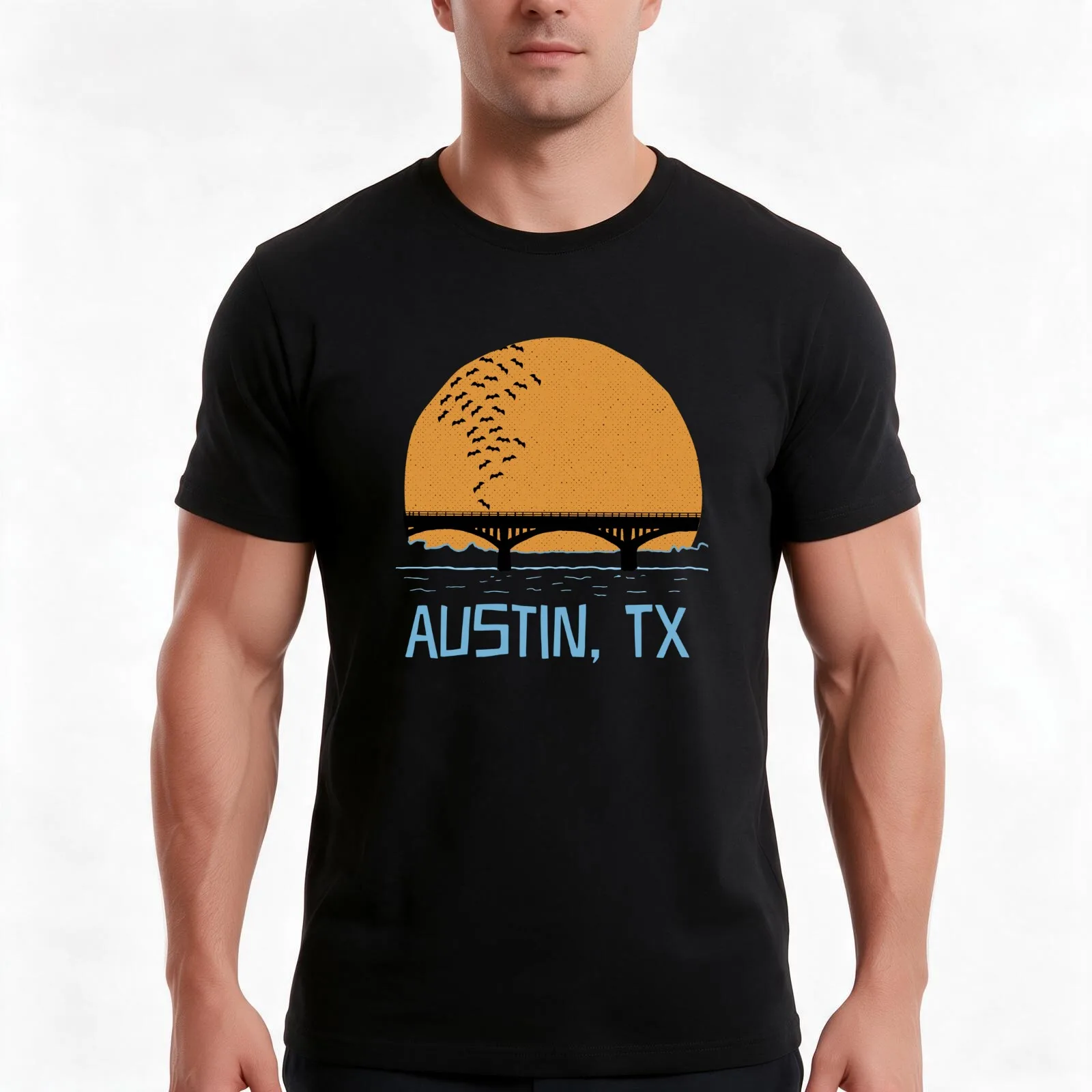Austin Texas Bat Bridge T-Shirt, Summer Casual Cotton Tee, Oversized Streetwear Tops, Vintage Graphic Print, Unisex Men Women