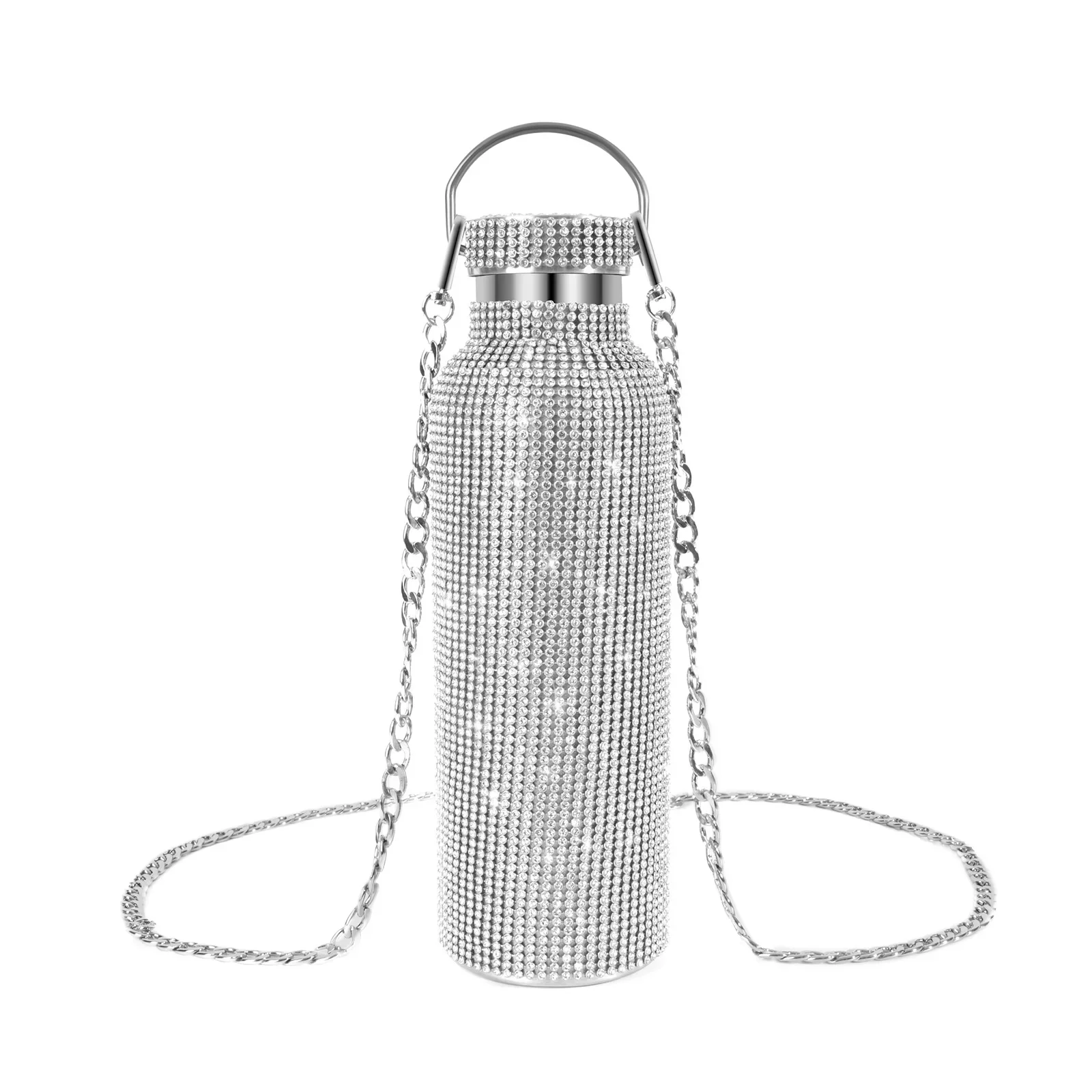 

500 мл/750 мл роскошный Алмазный термос бутылка с цепочкой фляжка Вакуумная чашка чайник для воды из нержавеющей стали Подарочная бутылка для девочек и женщин