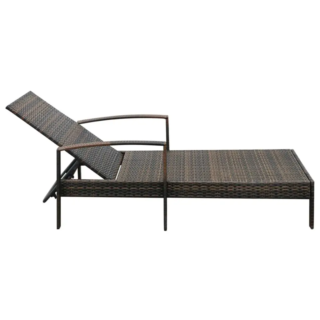 Brown Poly Rattan Sun Lounger with Cushion - Stylish Outdoor Seating for Your Garden or Patio