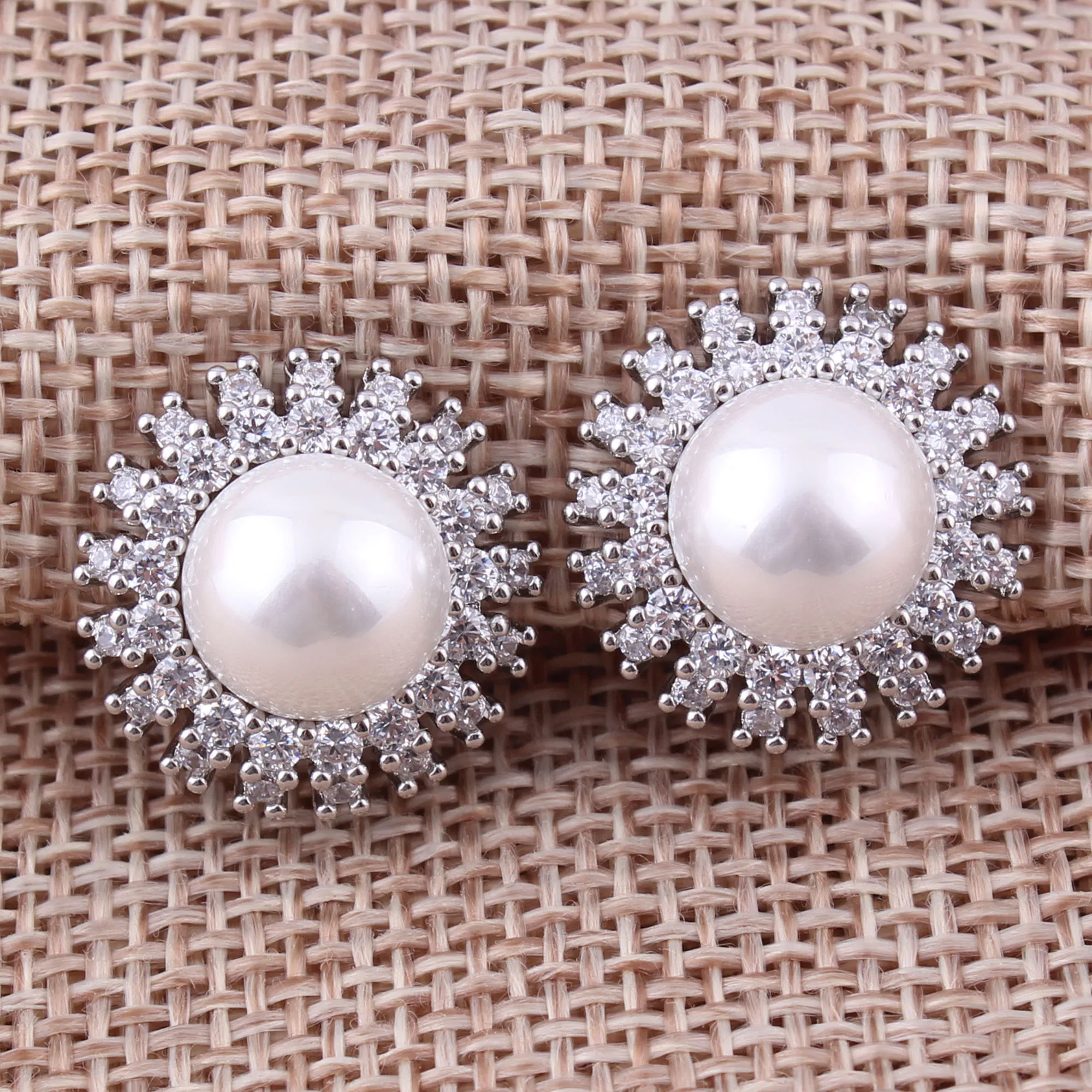 GRACE JUN New Arrival Gold Color Round Shape Pearl Cubic Zircon Clip on Earrings for Women Fashion Silver Plated Cuff Ear Clip
