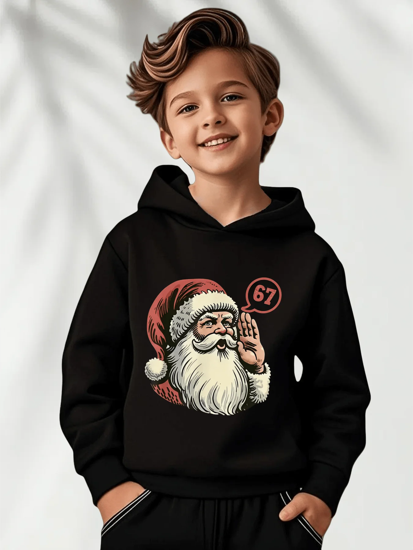 SIX SEVEN Christmas Print Hooded Sweatshirt, Streetwear Casual Style Unisex Men Women Teens Kids, Winter Fall Top