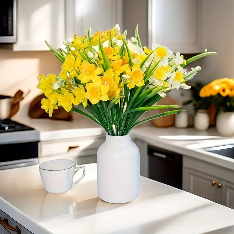 Künstliche Narzissenblumen für den Außenbereich, künstliche Blumenpflanze, UV-beständig, realistische Kunstpflanzen für Zuhause, drinnen und draußen, Garten – Detail 2