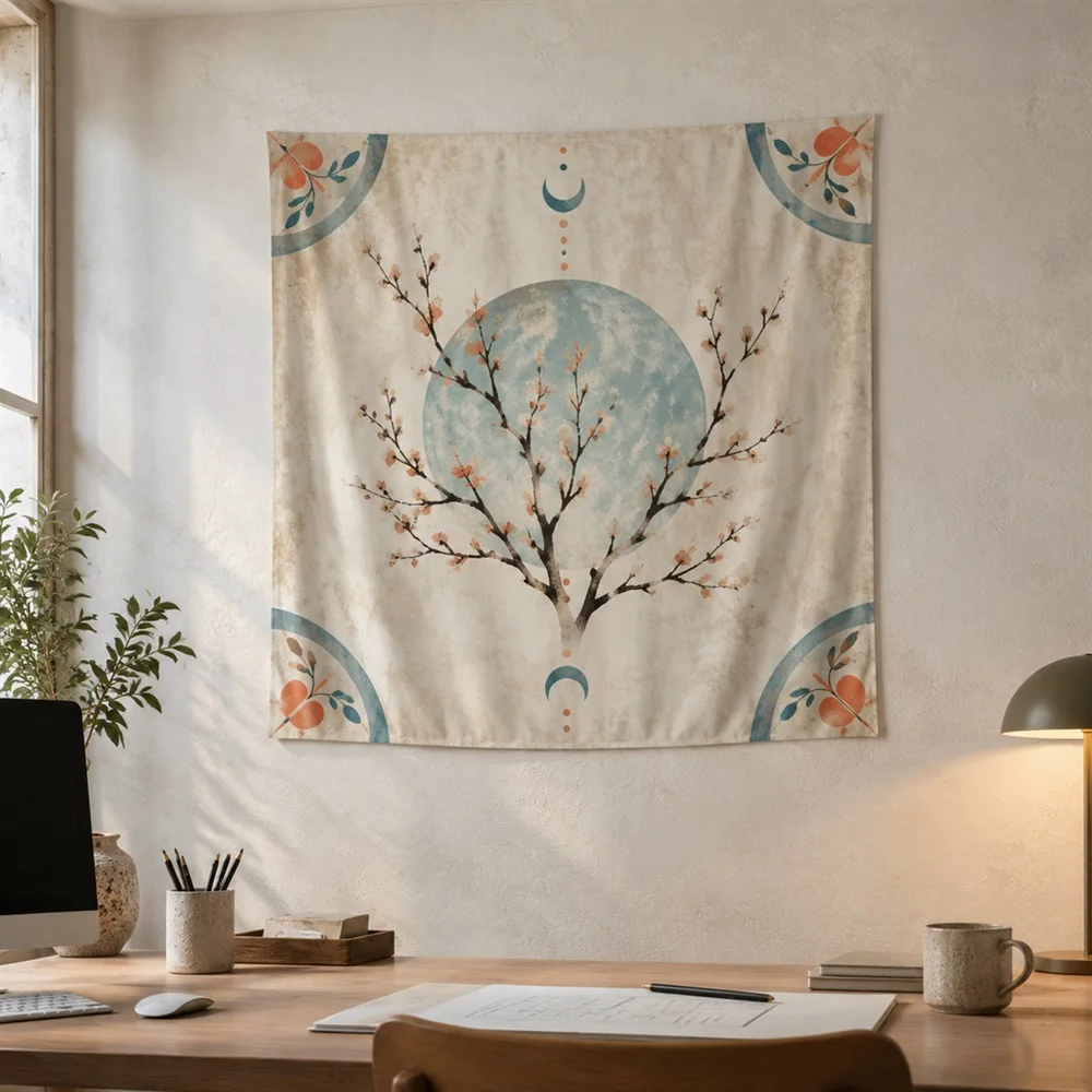 VIKAMA Dried Branch Minimal Corner Motif Tapestry Wall Hanging, Wabi Sabi Wall Decor Tapestries for Bedroom Nursery Kids Room
