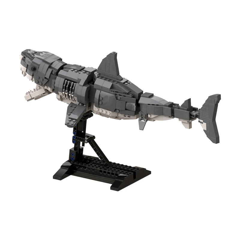 MOC Great White Shark Ocean Overlords Building Blocks Set Marine Animal Fish Megalodon Brick Model Toy DIY Kids Christmas Gift