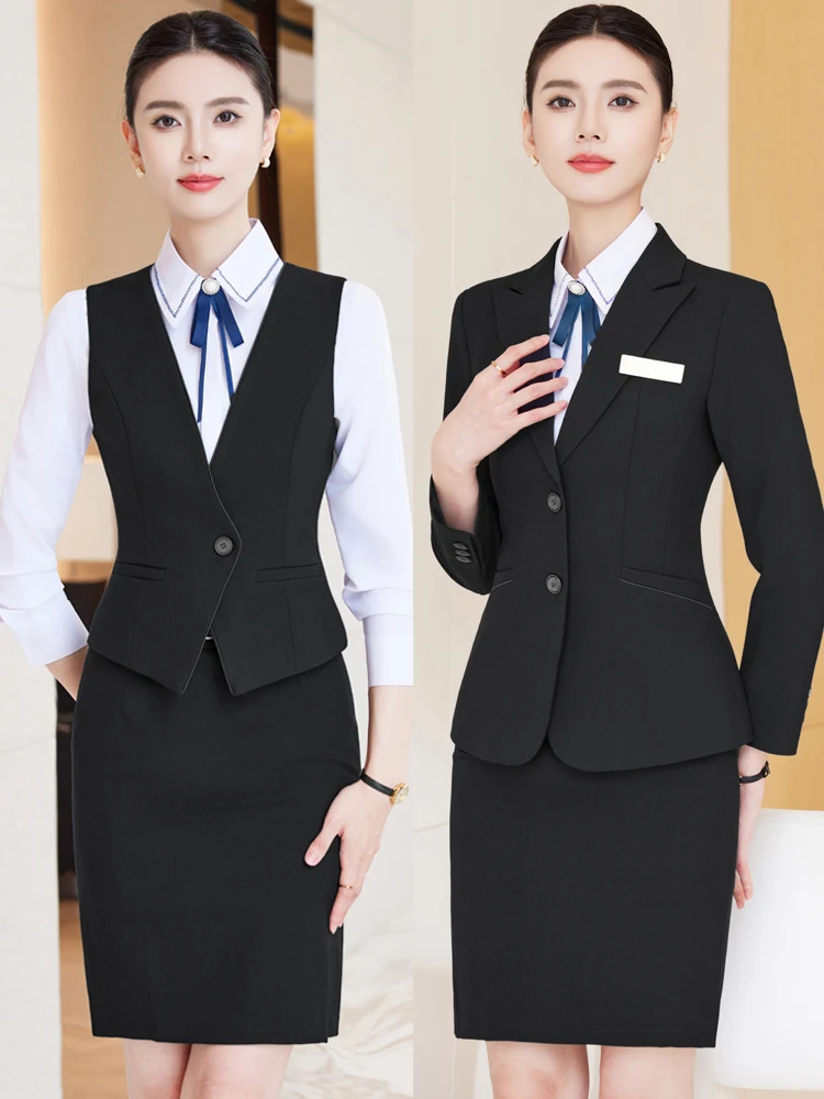 Profesjonalny garnitur, garnitur z kamizelką, recepcja w luksusowym hotelu dla kobiet, narzędzia, sklep jubilerski, salon kosmetyczny, odzież robocza