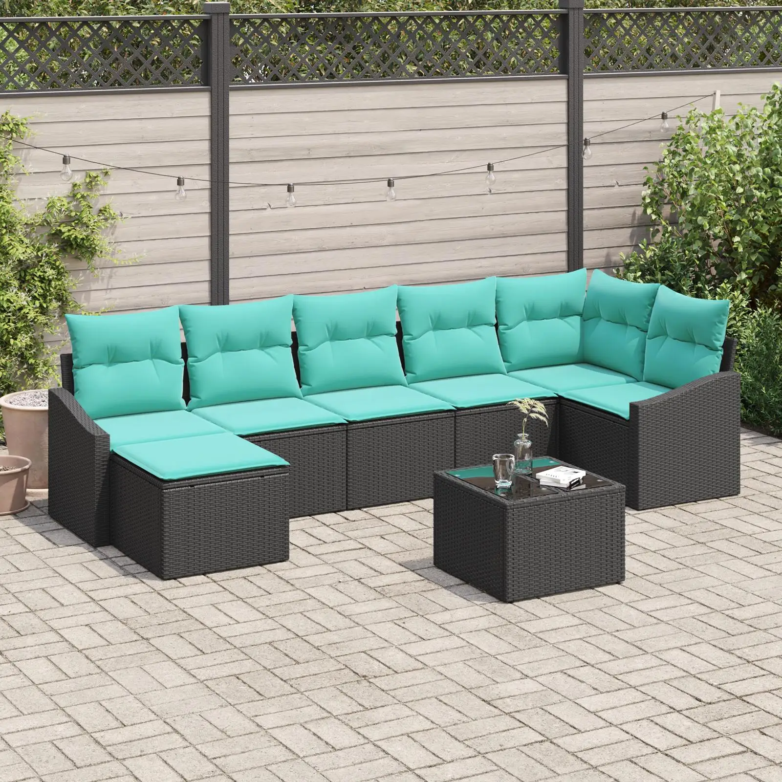 

8 Piece Outdoor Sofa Set with Cushions Black Rattan Wicker Garden Furniture Stylish Comfortable Design