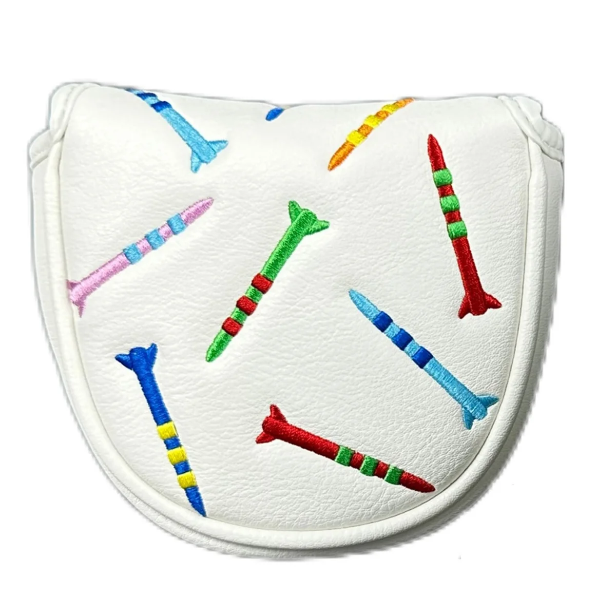 Magnetic Golf Putter Cover PU Mallet Putter Cover Magnetic Closure Golf Head Cover Portable Golf Putter Cover White Rich