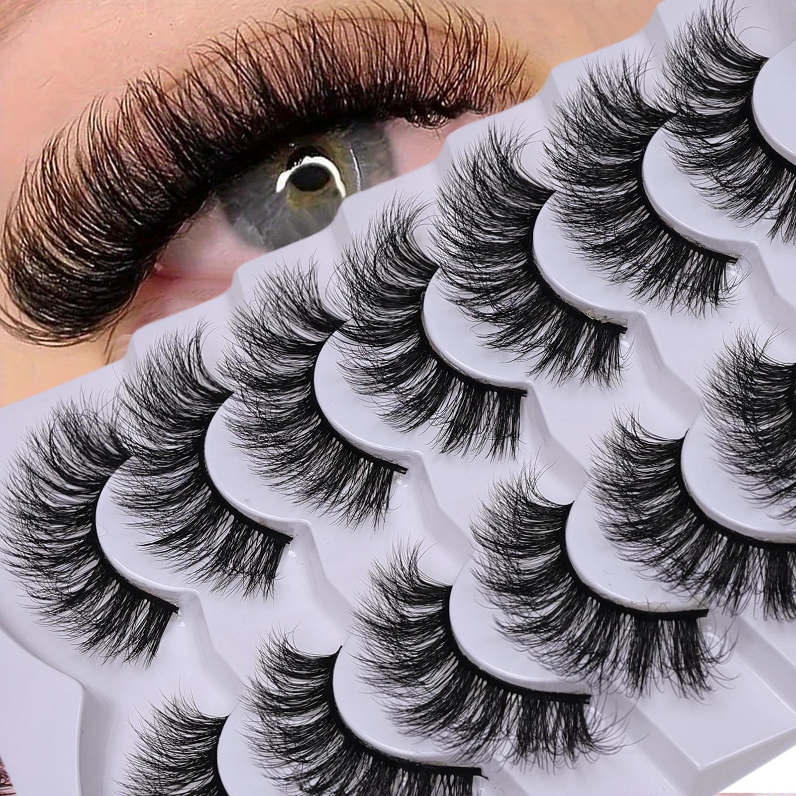 7 Paar 3D-flauschige falsche Wimpern für dramatische Wimpern. Unordentliche falsche Wimpern. Flauschige, dicke Wimpern