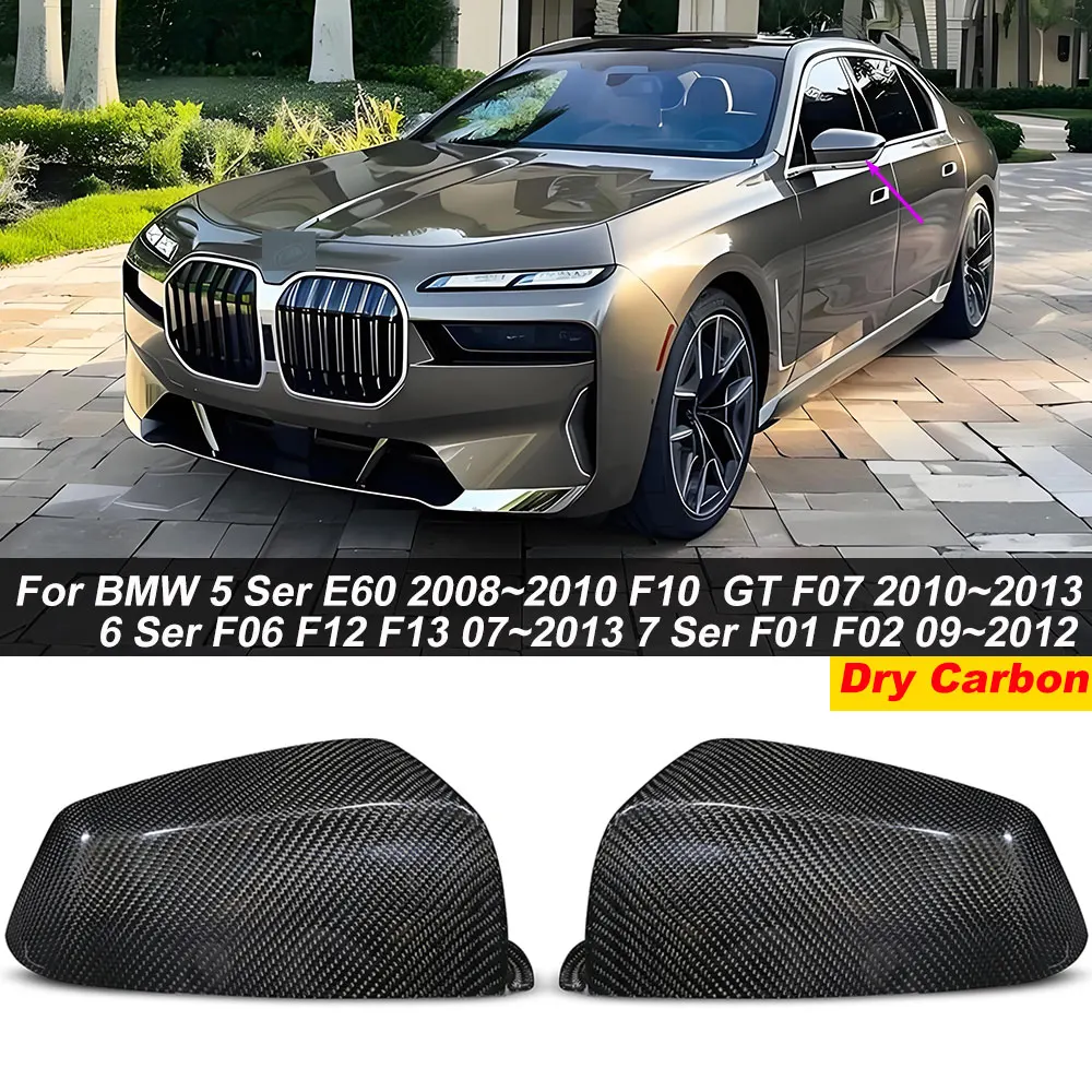 AISKA Dry Carbon Fiber Rearview Side Mirror Covers For BMW 5 Series E60 F10 GT F07 6 Series F06 F12 F13 7 Series F01 F02