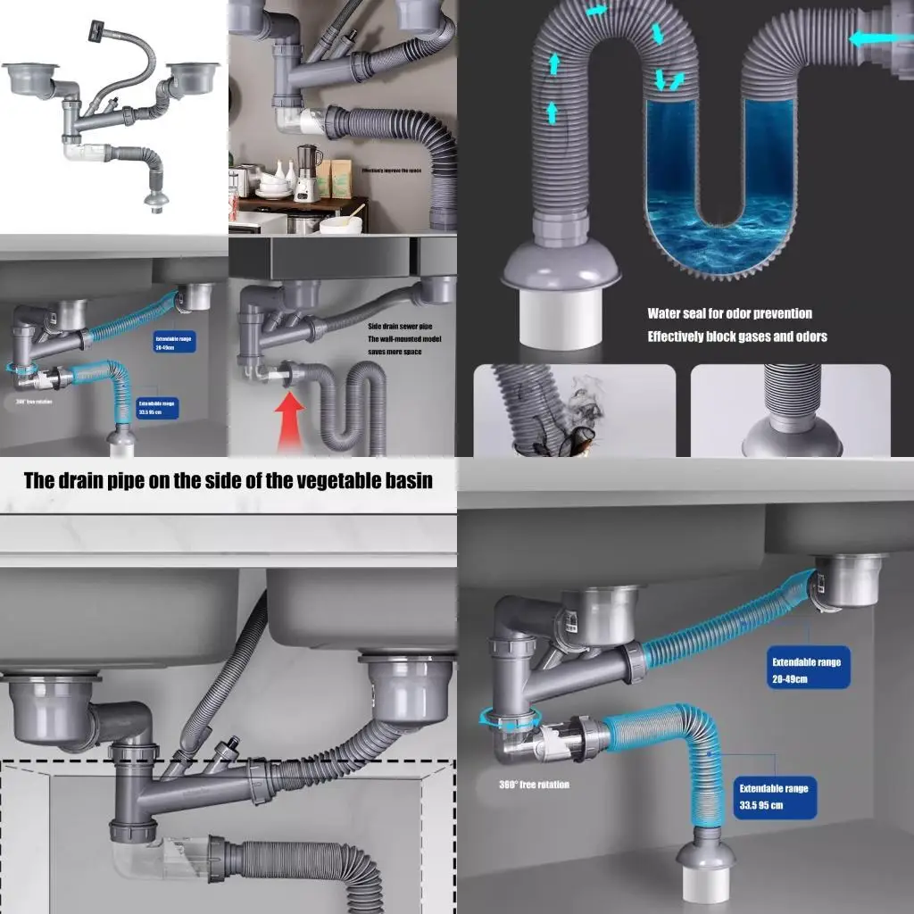 

652f Quick Drain Tipe System ABS для кухонных раковинов для одного двойного отсека