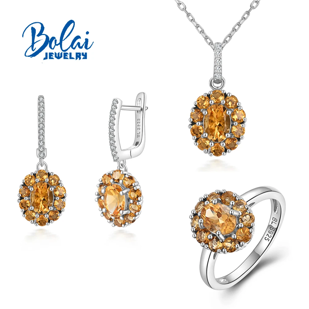 

Elegant S925 Silver Natural Citrine Jewelry Set - Ring Earrings Pendant Necklace for Ladies Birthday Anniversary Gifts