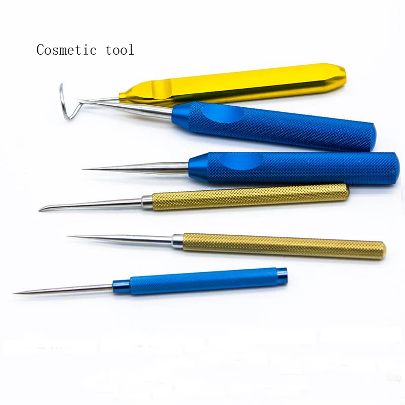 Facial line carving broken mouth opener buried wire guide Cosmetic plastic surgery instrument straight tip flat curved tip gold