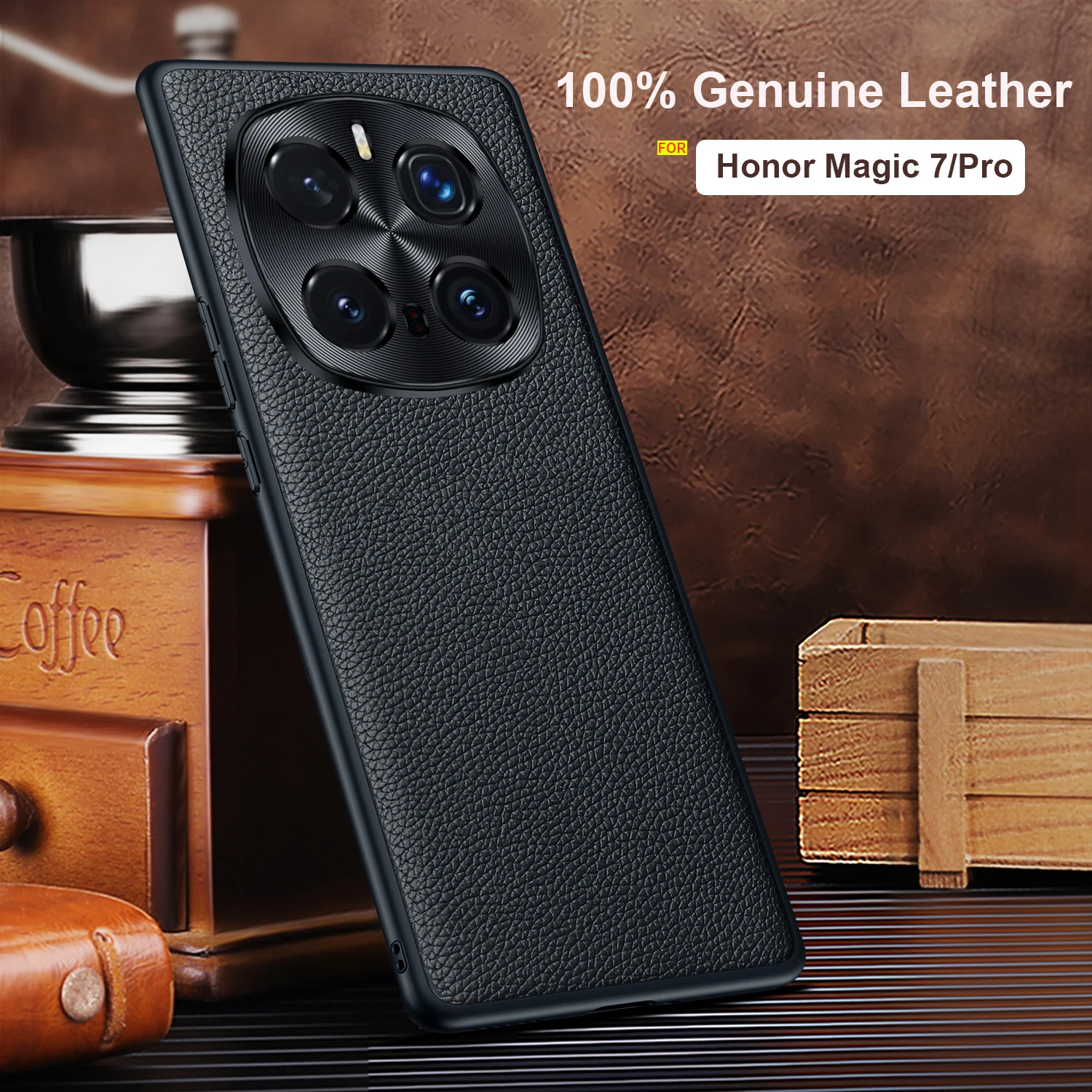 Luxury Litchi Pattern Genuine Leather Case for Honor Magic 7 Magic7 Pro Phone Cover Soft bumper Shockproof Capas Skin Funda