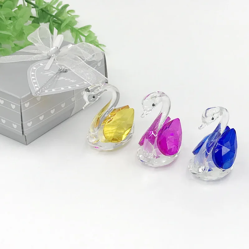 Choice Colorful Crystal Swan Figurines With Gift Box Packing Wedding Favors Crystal Presents Bridal Shower Baby Christening 1-PC