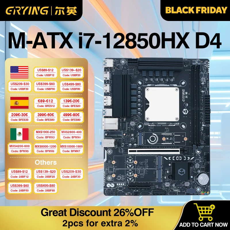 ERYING PC DIY Gaming Computer Motherboard with Onboard CPU Interpose kit i7 12850HX 16C24T DDR4 RAM Memory Desktop placa mae