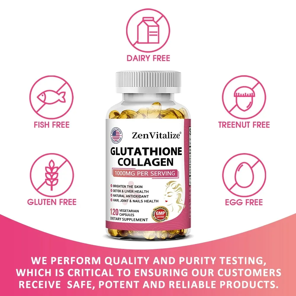 Glutathione + Collagen, Detoxifies and Nourishes The Liver, Natural Antioxidants, Protects Hair, Joints and Nail Health