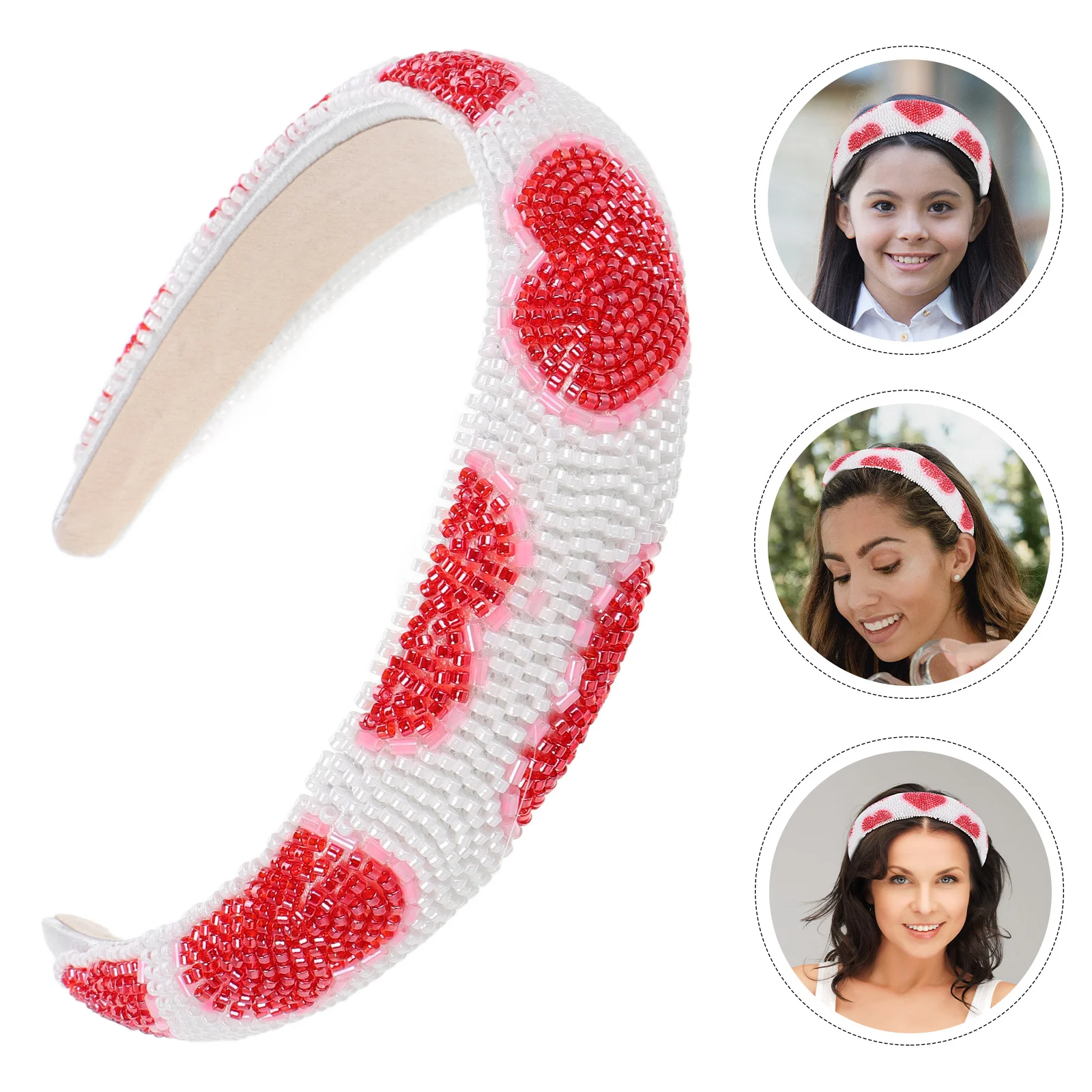 

Glitter Beaded Heart Headband for Women Girls Romantic High Crown Non Slip Hairband Fashionable Wedding Bridal Party Prom Hair