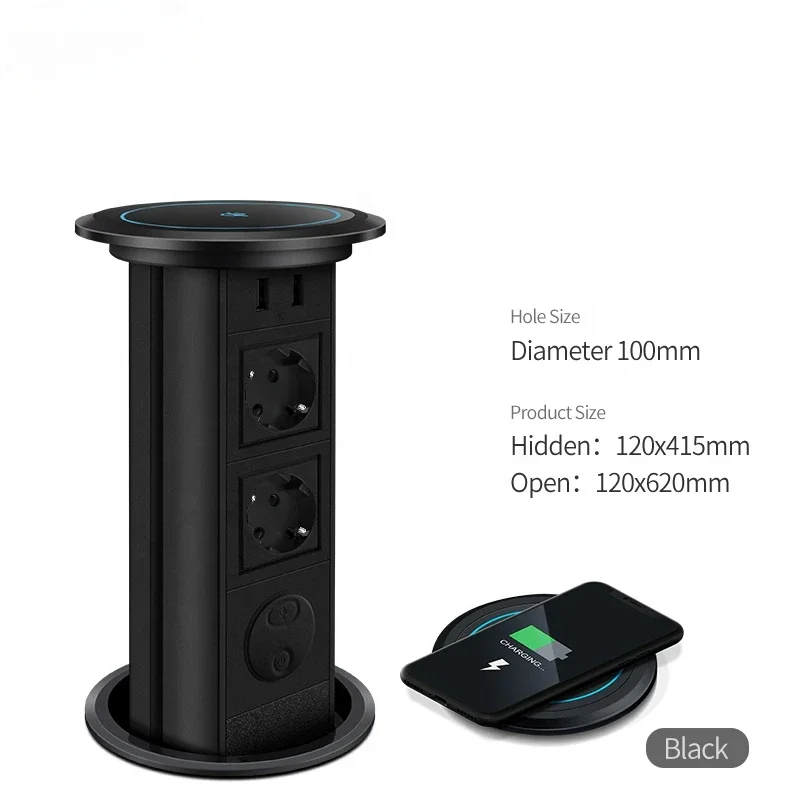 Electric Lifting Socket Counter top Hidden Embedded EU standard Automatic Pop Up Outlet Retractable Black With USB for Kitchen