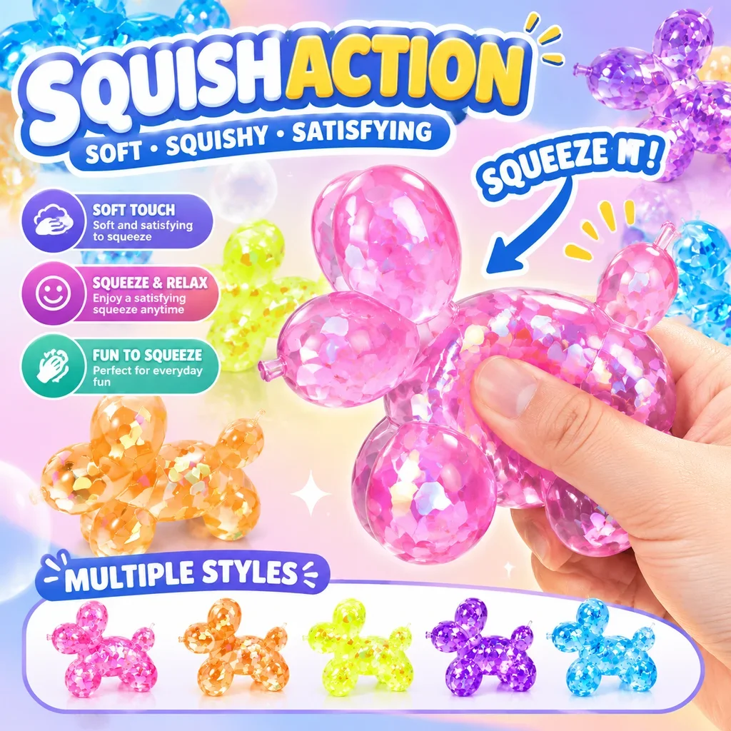 Cartoon Large Glitter Balloon Dog Maltose Squishy TPR Toy Stress Relief Venting Force Control Slow Rebound Pinch Squeeze Toy