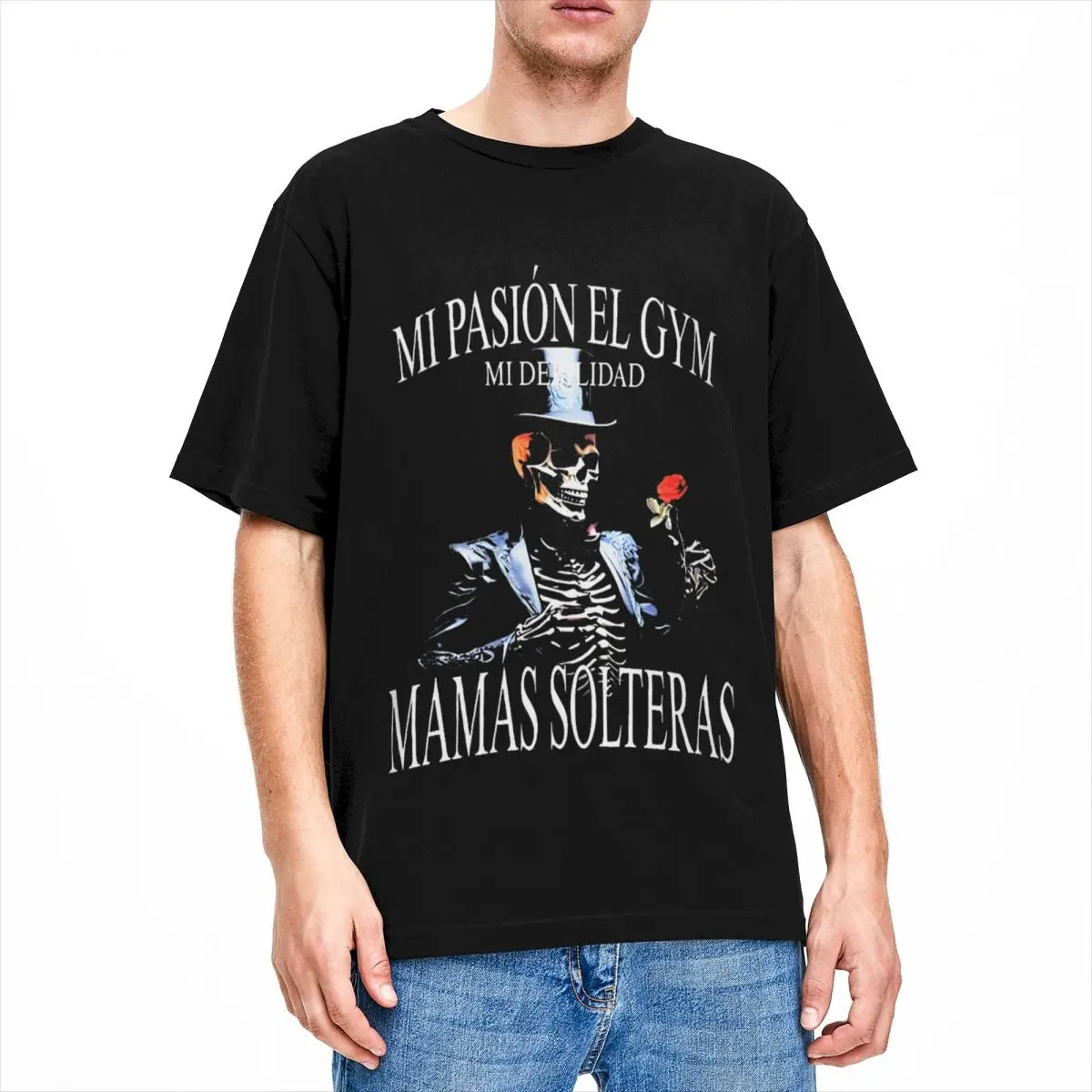 Funny Skeleton T Shirt Summer MI PASION EL GYM MAMAS SOLTERAS Streetwear T Shirts Cotton Harajuku Tee Shirt Men Casual Top Tees