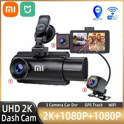 Xiaomi-MIJIA 3 canais Dash Cam, frontal dentro e traseiro, câmera de carro de 3 vias, canal duplo com GPS, WiFi, filmadora IR Night Vision