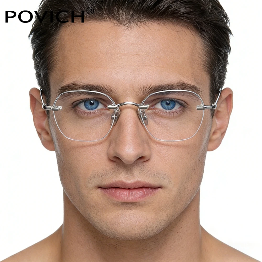 Half Frameless Men's Pure Titanium Glasses With Prescription Recipe Lenses Myopia Progressive Eyewear Reading Anti-Reflect ion