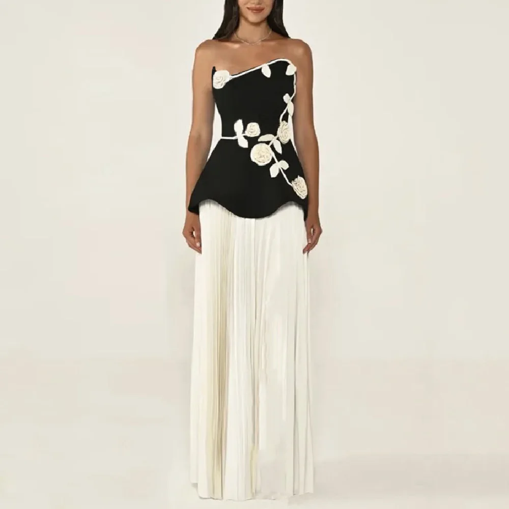 

Лето 2022, женское вечернее платье с аппликацией, корсет, сексуальное женское платье без бретелек Y2K, новый высококачественный вечерний бюстгальтер с плиссированной юбкой