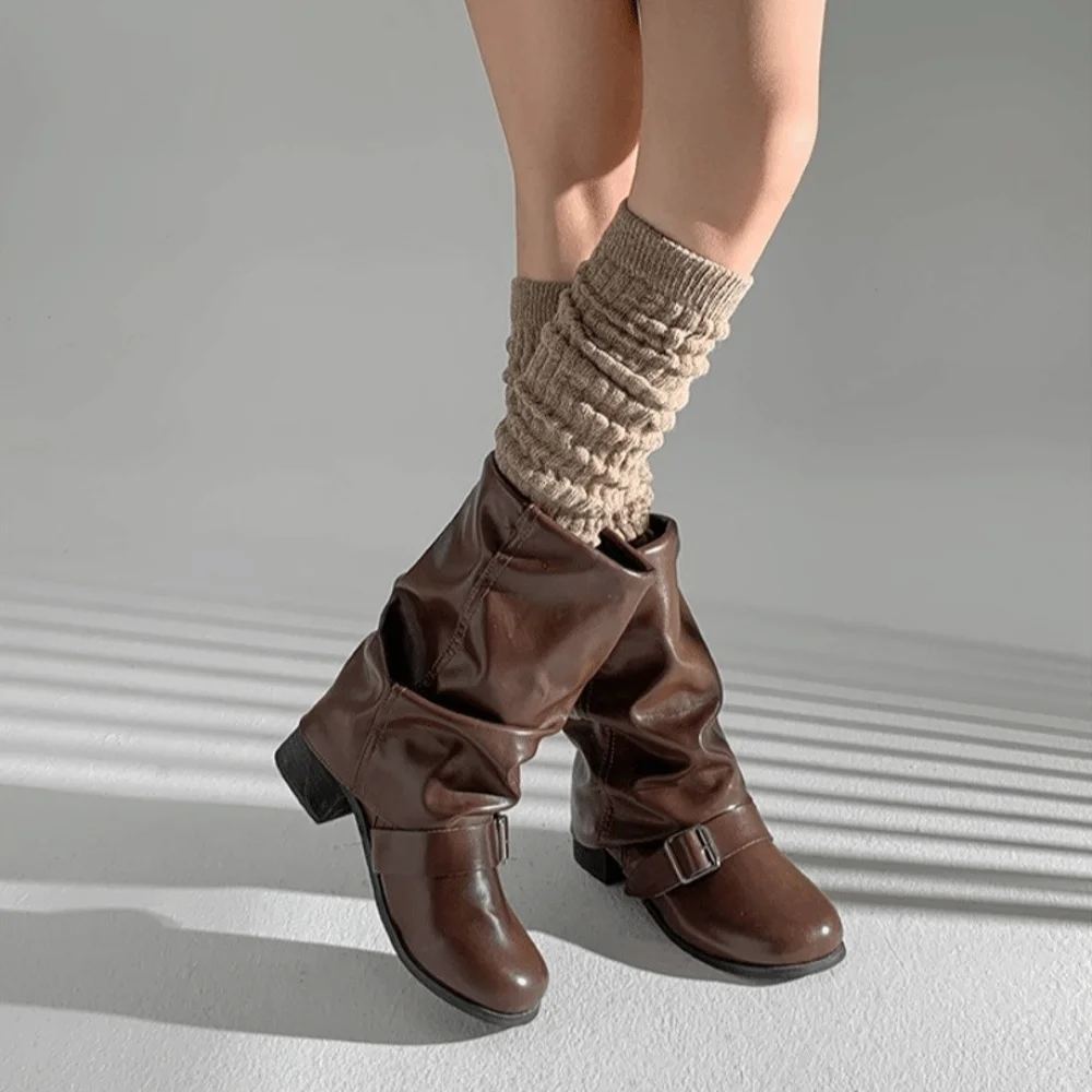 1 pair New Pleated Slouchy Over-Knee Socks Thick Stacked Knee-High Socks Warm Thigh-High Socks Women
