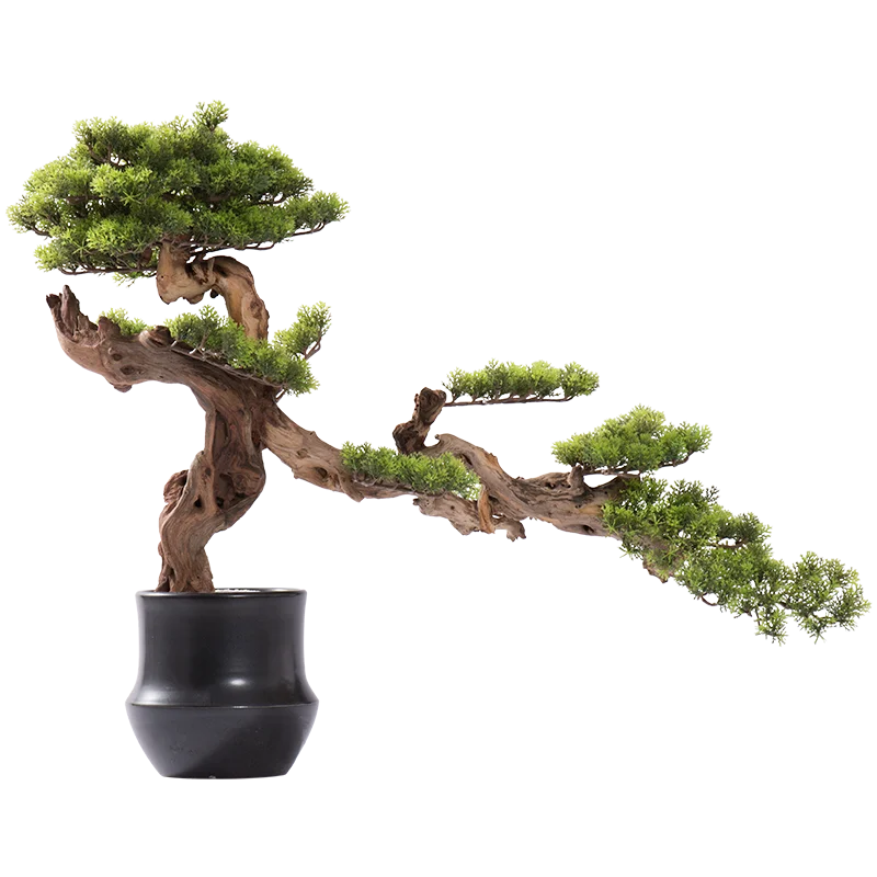 

FQ Simulation Solid Wood Welcome Pine Bonsai Model Room Green Plant Entrance Decoration